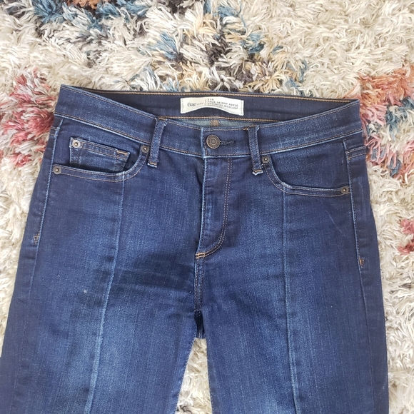 Gap True Skinny Ankle Jeans Dark Wash Mid Rise Raw Hem Distressed Boho Stretchy - Picture 3 of 10